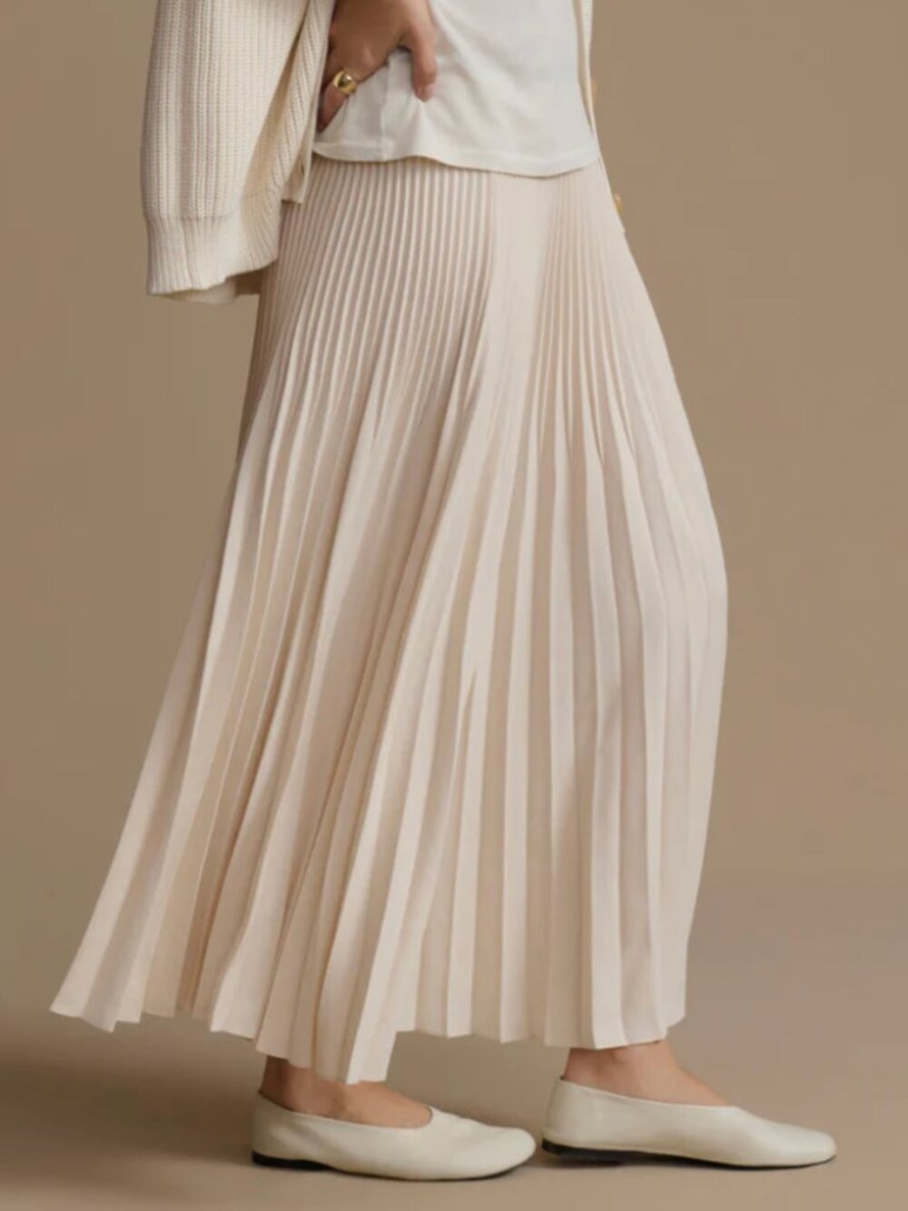 NWOT Jenni Kayne Pleated Midi Skirt Ivory Minimalist Capsule Wardrobe Spring M - Picture 3 of 9
